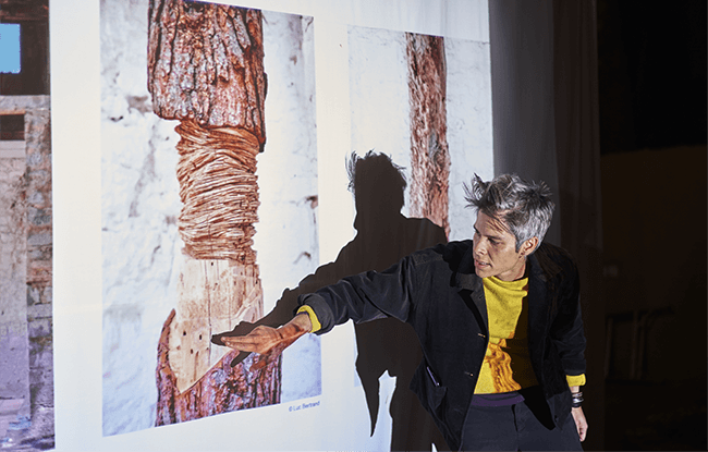 An artist showcasing her work